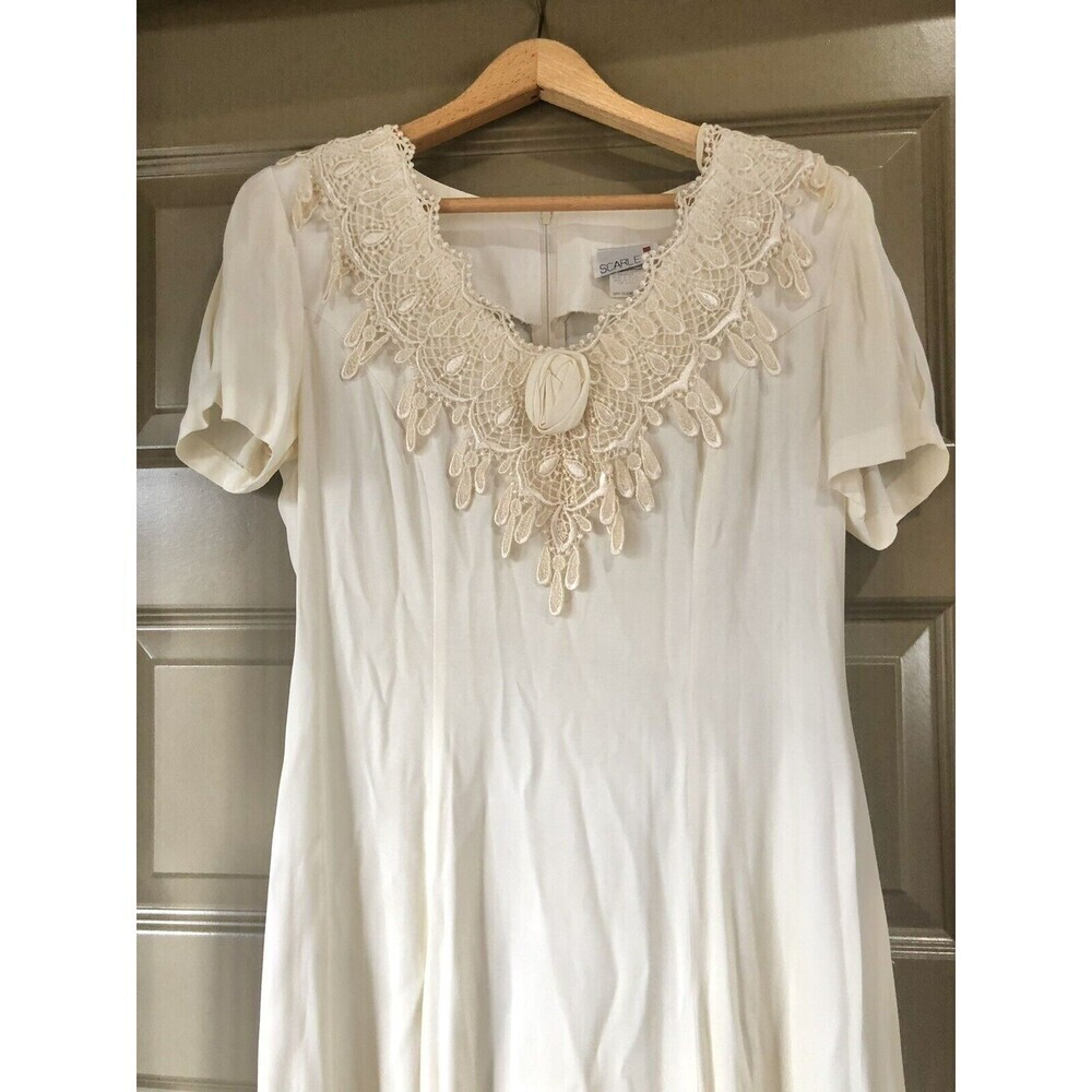 Scarlett VintageIvory Lace Maxi Prairie Boho Cottage Core Cream Dress Nightgown - Picture 3 of 11
